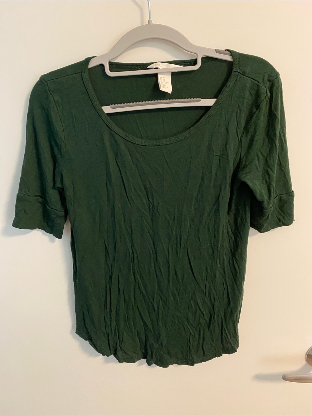 H&M Women's Short Sleeve Scoop Neck Top - Dark Green